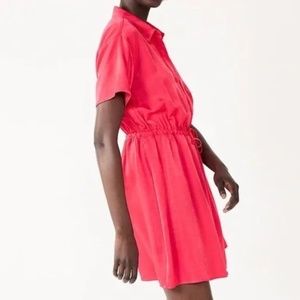 Nine West Button Down Tie Waist Short Slv Shirt Dress Pink/Red Women XL NWT NEW